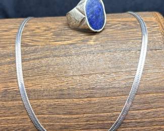 Sterling 925 Lapis Ring And Necklace