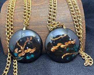 Pair Of Embedded Copper And Resin Necklaces