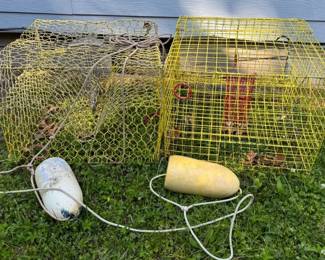 Crab pots with buoys and rope