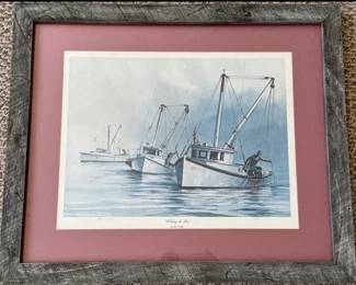 Bob Holland numbered and framed print, "Working the Bar"