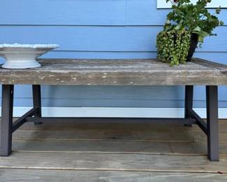 Wooden top and metal leg table