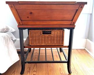 Pine and iron side table with basket, two available