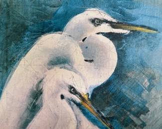 Wall art of egrets on stretched canvas