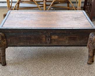 Asian inspired carved elephant head storage coffee table