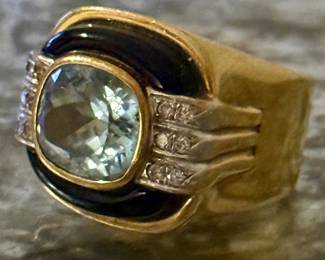 Aquamarine onyx and diamond tank ring… MAGNIFICENT FRENCH 18K GOLD DIAMOND AQUA ONYX