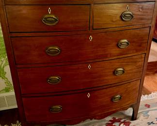 Antique Mahogany Bowfront Chest, 1800 With ivory inlay keyholes and ribbon detail