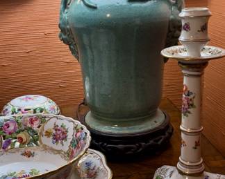 16.2" Old Chinese Song Dynasty Jun Kiln Porcelain Ram  Head Vase converted to lamp in a stunning turquoise color 