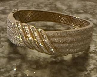 Massive 18k gold bangle with baguettes and pave diamonds…HUGE STATEMENT PIECE