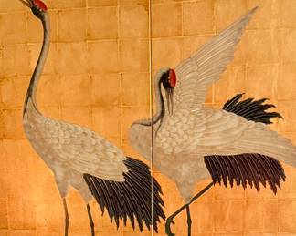 Late 19th Century Japanese Meiji Period Hand Painted Screen Panels of Cranes