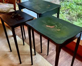Late 19th C Chinese lacquered and painted nesting tables