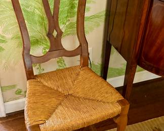 Set of 8 rush seat French oak dining chairs