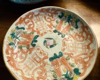 Antique 1800s Red Iron 5½" Porcelain Plate with Butterfly Decor