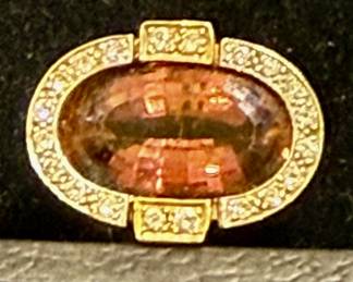 Huge salmon tourmaline and diamond ring