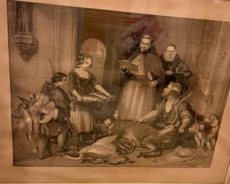 1847 EDWIN LANDSEER BOLTON ABBEY PROOF ENGRAVING SUPERIOR ANTIQUE WALNUT FRAME