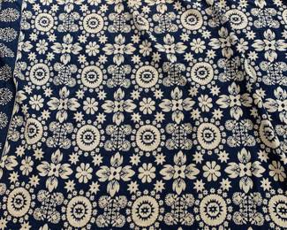 Blue and cream coverlet 1839 with floral and lion motif 96" x 106"