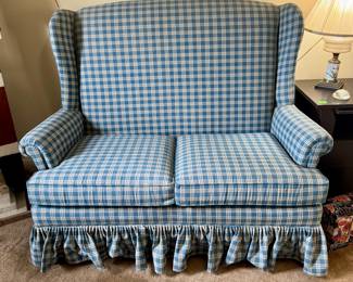 #95 Blue Checked Loveseat 52" x 30" x 48" $100 this is like new!!