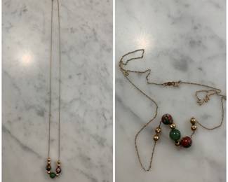 SOLD #120    23" 14KT Jade, Cloisonne, Gold add a bead necklace     4.01g total - took it down to 2.0g for weight of gold -       