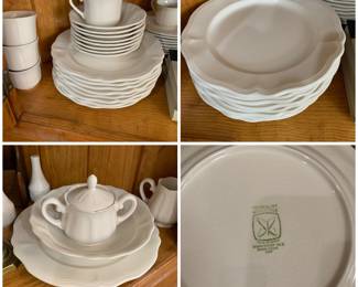 #19 - Federalist Ironstone Dishes - dishwasher and oven proof - 8 plates/ 8 salad plates/ 8 berry bowls/ 8 cup and saucers/ 1 vegetable bowl/ 1 cream and sugar set/ 1 gravy boat with undertray/ 1 platter/ 1 butter dish/ 1 salt/pepper set/ 1 coffee pot $84