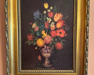 #144 - Floral Print on Board 17.5"x21.5"  - Framed at Judy's Place  $32