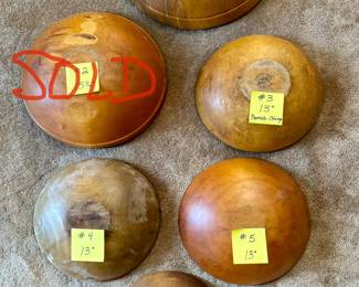 Dough Bowls        #1   17 1/4"      $60  SOLD /                                                     #2     15 1/4"                                          $50  SOLD /                                                                          #3     13"  Parrish Chicago             $44    /                                              #4     13" (has a crack)                      $30         