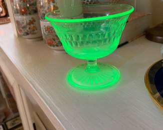 #123    Anchor Hocking "Roulette" Sherbert Glass - Uranium -        $14