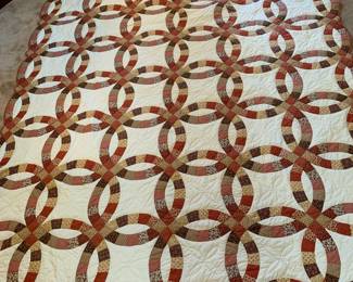 #54 - Double wedding ring hand quilted quilt - 80" x 96" $80