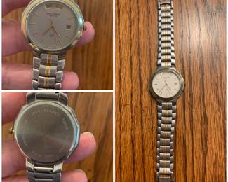 #116    Jean Perret Geneve QT Day of the Week and Date Silver/Gold Band Watch          $50