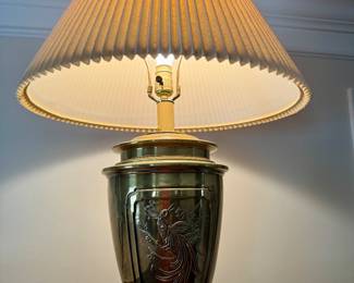 #88 - Large Heavy Brass Lamp w/Peacock image $40