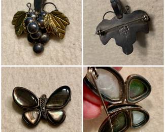 #96 .925 Mexico Grape/Leaf Brooch/Pendant $12 #97 .925 Thialand Mother of Pearl/Hematite Stones Brooch $12