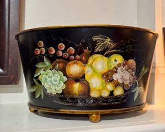 # 47 - Tole hand painted footed planter $36