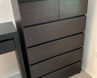Malm tall jewelry/lingerie dresser: 16” w x 4 ft h x 19” d. Some scratches. Mirror lift-top, 2 small drawers, 4 larger drawers, $60