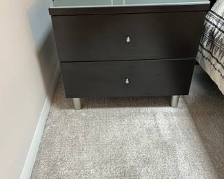Malm 2-drawer nightstand w custom glass top: 23” w x 21” h x 16” d, $45