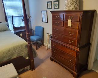 Lexington Chest on Chest, Newly Upholstered Side Chair in Denim