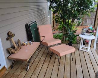 Art Deco Chair, Ottoman and Table, Colman Camping Cot