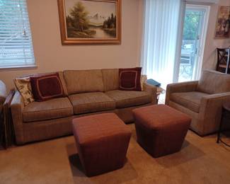 Sofa with matching large chair and ottomans