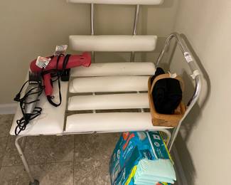 Master bath closet - 2nd sink items - showe chair (ciushioned with back for support) & miscellaneous 