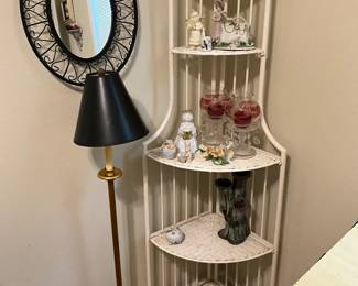 Back bedroom - corner shelf with decor, mirror & standing lamp