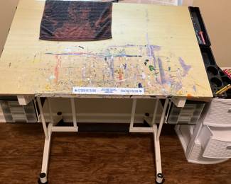 Back bedroom - used as art room - painting table with storage