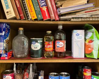 Kitchen - shelf of syrups, salt & more