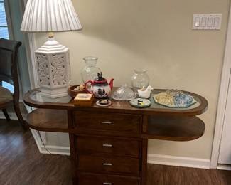 Living room - glass accent table with decor & storage