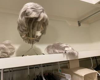 Master bath closet - 4 wigs - only 1 on stand 