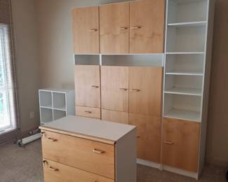 3 CABINETS: 73.5"Wx85.5"Hx17 3/4"D; FILING CABINET W/ KEYS:  