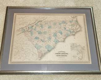 Johnsons NC & SC framed map 