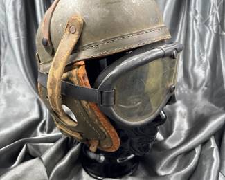 WWII US tanker helmet with goggles