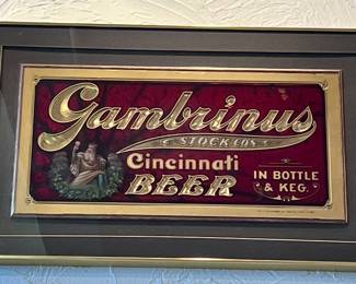 RARE 1901 GAMBRINUS STOCK CO. CINCINNATI BEER IN A BOTTLE AND KEG SIGN. PRE-PROHIBITION SIGN!