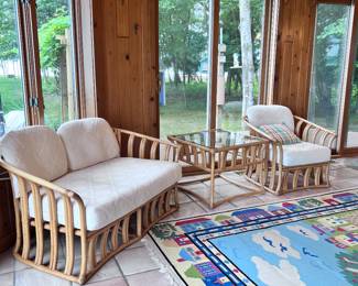 BAMBOO FURNITURE INCLUDING THIS SETEE LOVESEAT, TABLE, CHAIR (SEE OTHER PICTURES FOR MORE)