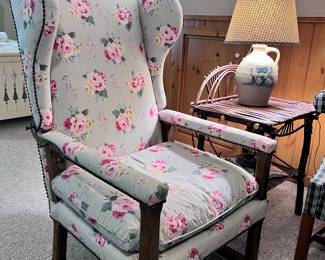 FLORAL UPHOLSTERED WING BACK CHAIR