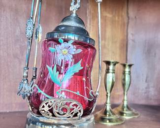 CRANBERRY VICTORIAN PICKLE JAR CASTOR