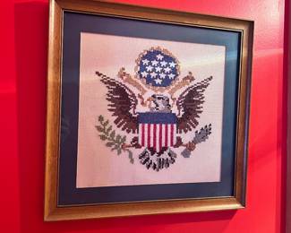 Framed needlepoint American Eagle