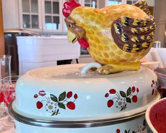 STRAWBERRY PAINTED ENAMELWARE ROASTER PAN